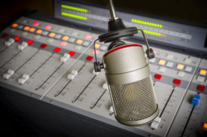 42881037 - audio console and microphone in radio studio